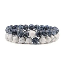 Armband Männer Set Luciano -Herz Schmuck Geschaft Armband Manner Herren Schmuck Handgelenk Perlen Naturstein Lavastein Breads Acccessoires Schweiz JustStyle Set Luciano blau weiss 1 290716