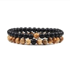 Armband Männer Set Luciano -Herz Schmuck Geschaft Armband Manner Herren Schmuck Handgelenk Perlen Naturstein Lavastein Breads Acccessoires Schweiz JustStyle Set Luciano schwarz beige braun 627594