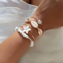 Armband Set Witte Bloem -Herz Schmuck Geschaft Armband Set Armketten Modeschmuck Handgelenk Schmuck Accessoires Muscheln Blumen Steine gold weiss Witte Bloem 5 701982