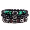 Herren Armband Set Skull & Green -Herz Schmuck Geschaft Armband Set Herren Maenner Handgelenk Modeschmuck JustStyle Schweiz Perlen Kunstleder Vulkanstein Totenkopf schwarz gruen Skull and Green 1