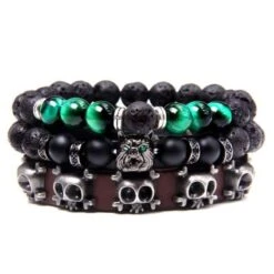 Herren Armband Set Skull & Green