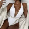 Badeanzug Charlotte -Herz Schmuck Geschaft Badeanzug Swimsuit Badekleid Damen Elegant tiefer Ausschnitt High Waist Schnuerrung Sexy Charlotte weiss 6