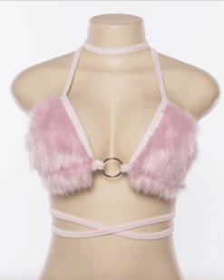 Bra Top Fluffy -Herz Schmuck Geschaft Bandage Bra Top Fluffy Fleece rosa pink Festivalstyle 5 324345