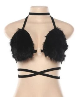 Bra Top Fluffy -Herz Schmuck Geschaft Bandage Bra Top Fluffy Fleece schwarz Festivalstyle