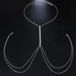 Bauchkette Körperschmuck Inara -Herz Schmuck Geschaft Bauchkette Bauchhalskette Koerperschmuck Brustschmuck Taillenschmuck Damen feine Ketten Strassteine Diamanten Inara silber 2