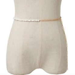 Bauchkette Perlas Blancas -Herz Schmuck Geschaft Bauchkette Modeschmuck Taille Koerperschmuck Kette Perlen Gliederkette Kunstperlen weiss gold Perlas Blancas 2