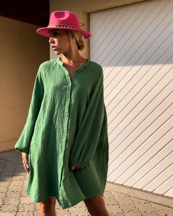 Grüne Oversize Baumwolle Bluse Karma – Bild 2