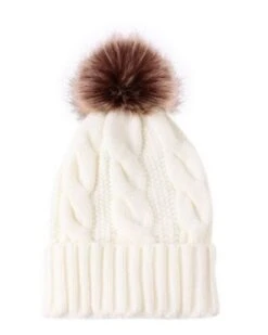 Bommel Mütze Finn -Herz Schmuck Geschaft Beanies Unisex Bommel Winter Muetze Bommelmuetze Kunstfell Beanie Zopfmuster Damen Herren Schweiz Finn weiss 2 969741