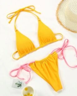 Bikini Lemon Bonbon -Herz Schmuck Geschaft Bikini Bademode Damen Bikinis Sommer Triangel String Brazilian Tanga Badehose Vintage Fashion Gelb Pink Rosa Lemon Bonbon 2 237674
