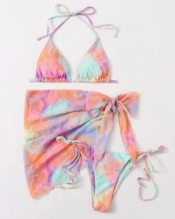 Dreiteiler Bikini Boho Batik -Herz Schmuck Geschaft Bikini Bademode Damen Dreiteiler Bikinis Triangel String Badehose Brasilian Binden Bikinirock Wickelrock Farbig batik tie boho vibes cindy ibiza 9 255527