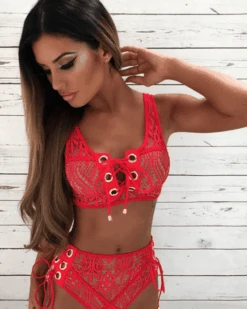 Bikini La Savina -Herz Schmuck Geschaft Bikini Bademode Damen High Waisted Spitzen Lace rot Savina 1 726624