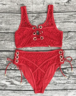 Bikini La Savina -Herz Schmuck Geschaft Bikini Bademode Damen High Waisted Spitzen Lace rot Savina 4 924815