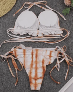 Dreiteiler Bikini Barbados -Herz Schmuck Geschaft Bikini Damen Dreiteiler Bademode Triangle Beach Cover Up Batik weiss orange Barbados 6 379230