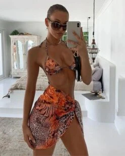 Bikini Dreierset Wild Safari -Herz Schmuck Geschaft Bikini Dreiteiler Bikiniset Bikinirock Bademode Schweiz Damen Wild Safari braun Bohemian Tulum 4 210490