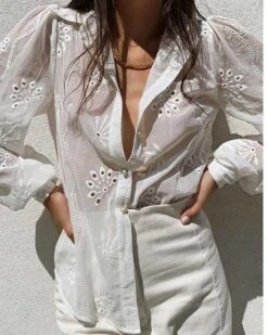 Boho Bluse Giulia -Herz Schmuck Geschaft Bluse Cutouts Blumen Baumwolle Cotton Sommerbluse Bohemian Boho Giulia weiss 1 524625