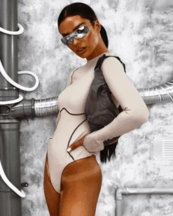 Bodysuit Damen Tara -Herz Schmuck Geschaft Bodysuit Body Damen High Waisted Naht Aussen langarm beige nude Tara 4 178586