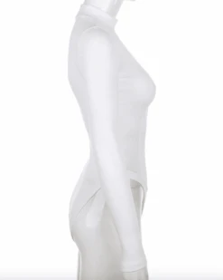 Bodysuit Mesh Anabella -Herz Schmuck Geschaft Bodysuit Body Overall langarm Body Damen Mesh Kragen Rollkragen Knitted Rillen Transparenter Teil Anabella weiss 3 569677