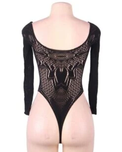 Erotischer Langarm Bodysuit Carlota -Herz Schmuck Geschaft Bodysuit Lingerie Dessous Body Oversize Model elastisch Spitzen Cut Outs Boho Muster schwarzer Damen Body Overall Carlota 5 320105