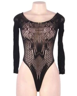 Erotischer Langarm Bodysuit Carlota -Herz Schmuck Geschaft Bodysuit Lingerie Dessous Body Oversize Model elastisch Spitzen Cut Outs Boho Muster schwarzer Damen Body Overall Carlota 6 891981