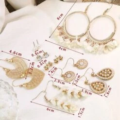 Boho Ohrringe Set Shila -Herz Schmuck Geschaft Boho Ohrringe Set Modeschmuck Schmuck Damen Hippie Bohemian Oriental Style gold weiss Shila 2