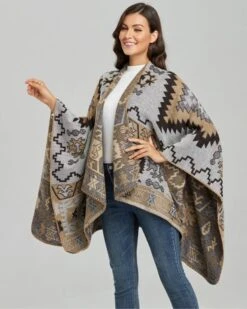 Ethno Cape Luzi -Herz Schmuck Geschaft Boho Ponchos Capes Damen Ethno geometrische Muster Bohemian Hippie Bekleidung Fashion Schweiz braun beige Luzi 3