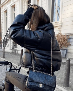 Bomber Kunstleder Jacke Damy 15 Bomber Kunstleder Jacke Damy -Herz Schmuck Geschaft Bomberjacke Kunstlederjacke Jacke Damen Schwarz Winterjacke Polsterjacke Kragen Knoepfe Damy 13 427056