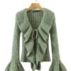 Cardigan Gloria -Herz Schmuck Geschaft Cardigan Strickjacke Kragen Ruffle Effekt langarm Fluffy Eleganter Damen Fashion Cardigan Gloria gruen 2