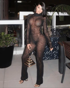 Catsuit Jumpsuit Cristina -Herz Schmuck Geschaft Catsuit Jumpsuit Einteiler Onepiece Mesh transparent animalprint Zebra Sensual Cristina schwarz 3 471014