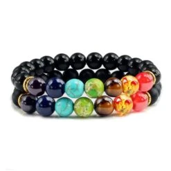 Chakra Armband Set Spirits -Herz Schmuck Geschaft Chakra Armband Naturstein Perlen Handgelenk Modeschmuck Unisex Damen Herren Tiger Auge Farbige Perlen Spirituell Spirit schwarz Vulkanstein 1
