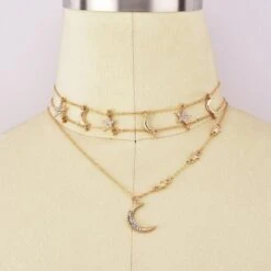 Choker Halskette Moon & Stars Lovers -Herz Schmuck Geschaft Choker halsketten modeschmuck damen schmuck sterne mond glitzer gold 3 289154