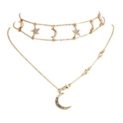 Choker Halskette Moon & Stars Lovers -Herz Schmuck Geschaft Choker halsketten modeschmuck damen schmuck sterne mond glitzer gold 4 560141
