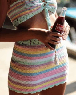 Häkel Zweiteiler Lilly -Herz Schmuck Geschaft Crochet Set Zweiteiler Twopieceset Zweierset Haekelrock Haekeltop Haekelset Bohemian Hippie Lilly pastel farbig rosa 2 905861