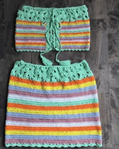 Häkel Zweiteiler Lilly -Herz Schmuck Geschaft Crochet Set Zweiteiler Twopieceset Zweierset Haekelrock Haekeltop Haekelset Bohemian Hippie Lilly pastel farbig rosa 3 921466