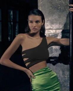 Crop Top Jacky -Herz Schmuck Geschaft Crop Top Damen Rueckenfrei Schnurrung Asymmetrisch Schulterfrei Party Festival Sommer Tanktop Jacky schwarz 3 718459