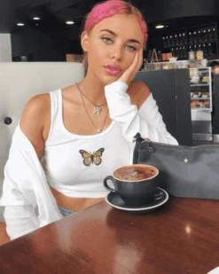 Crop Top Butterfly -Herz Schmuck Geschaft Crop Top Tank Top Damen weiss Schmetterling Butterfly 1 926627