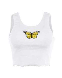 Crop Top Butterfly -Herz Schmuck Geschaft Crop Top Tank Top Damen weiss Schmetterling Butterfly 9 175435