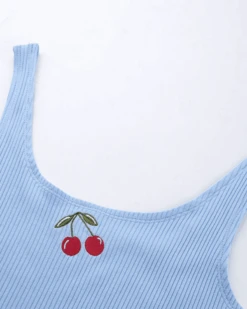 Crop Top Cherry -Herz Schmuck Geschaft Crop Top Tank Top knitted hellblau Kirsche Cherry 4 936668