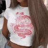 Crop T-Shirt Dragon -Herz Schmuck Geschaft Cropt Tshirt Bauchfrei Drachen japan Print Dragon weiss rot 6 620809