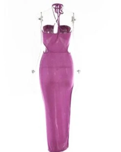 Neckholder Kleid Norah -Herz Schmuck Geschaft Damen Kleid Sommerkleid langes Maxikleid Neckholder Cut Outs gekreuzt Beach Fashion Norah violett 3