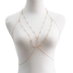 De­kolle­té Schmuck Kette Henny -Herz Schmuck Geschaft De kolle te Bauchkette Koerperschmuck Schmuck feine Ketten transparente Steine Henny gold 1