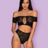 Spitzen Dessous Set Marly -Herz Schmuck Geschaft Dessous Lingerie Damen Spitzen Netz Bandeau Aermel High Waist String Erokt Sexy Reizwaesche schwarz Marly 3 185410
