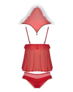 Santa Claus Sexy Babydoll Noel -Herz Schmuck Geschaft Dessous Lingerie Top Mesh Transparent String Tange Hoeschen Weihnachten Xmas Christmas Lingerie Set Santa Claus Damen Kapuze rot weiss Noel 2 506306