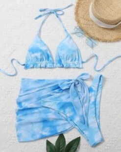 Dreiteiler Bikini Mykonos -Herz Schmuck Geschaft Dreiteiler Bikini Set Bademode Damen Bikinis Triangel Tanga Bikinishose Wickelrock Meshrock Batik Boho Style Sommer Mykonos 9 317402