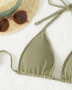 Bikini Set Mit Rock Mariella -Herz Schmuck Geschaft Dreiteiler Bikini Set Bademode Damen Triangel High Waist Badehose Rock Streifen Stoff Rippstoff Mariella gruen 4