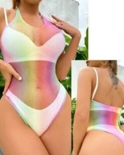 Farbiger Netz Bodysuit Roxi -Herz Schmuck Geschaft Elastischer Bodysuit Body Netz Feinnetz Damen Farbig Bunt Regenbogen Festival Fashion Roxi 2