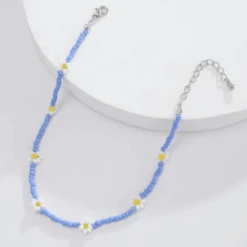Farbige Perlen Halskette Blumen Daisy -Herz Schmuck Geschaft Farbige Perlenkette Halskette Choker Blumen Bohemian Schmuck Accessoires Ganseblumchen Daisy blau weiss gelb 1 443805