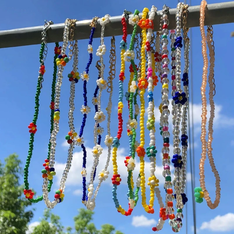 Farbige Perlen Halskette Blumen Daisy