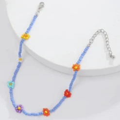 Farbige Perlen Halskette Blumen Daisy -Herz Schmuck Geschaft Farbige Perlenkette Halskette Choker Blumen Bohemian Schmuck Accessoires Ganseblumchen Daisy transparent blau farbig 1 772866