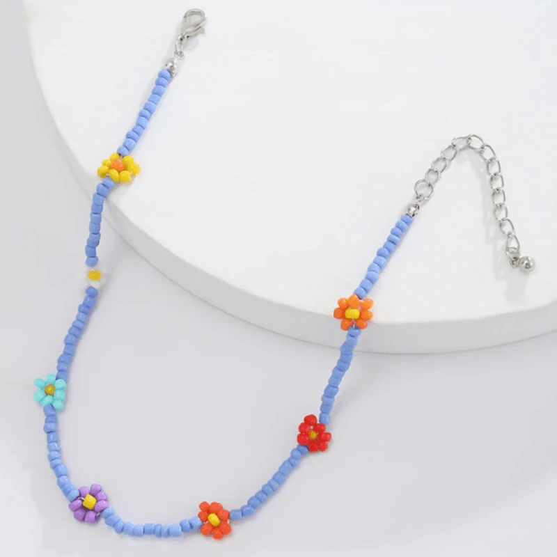 Farbige Perlen Halskette Blumen Daisy – Bild 4