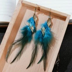 Federschmuck Ohrringe Alvar -Herz Schmuck Geschaft Federohrringe Ohrringe Damen Modeschmuck Accessoires Boho Hippie Schmuck Damen Alvar gold blau 1 329067